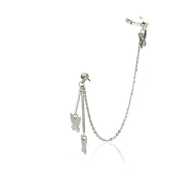 Diamond Ear Bone Clip Bowknot Needle All-in-one Stud Earrings Female
