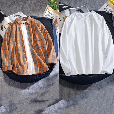 Spring And Autumn Ins Plaid Shirt Men's Long Sleeve