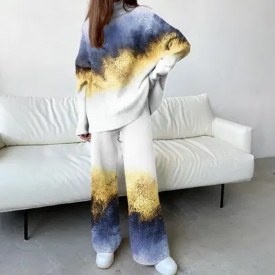 Long Sleeve Printed Sweatshirt Fleece Set
