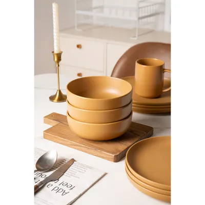 12-Piece Stoneware Dinnerware Sets With Mugs  Microwave & Dishwasher Safe Non-Toxic Dinner Plates Bowls Set  Stackable Matte Glaze Kitchenware For 3