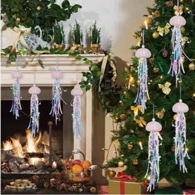 4 PCS Sea Urchin Hanging Ornaments For Christmas Tree Coastal Natural Sea Urchin Crafts With Rope