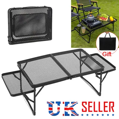 Portable Camping Table Folding Storage Outdoor Desk Mesh Top Height Extendable