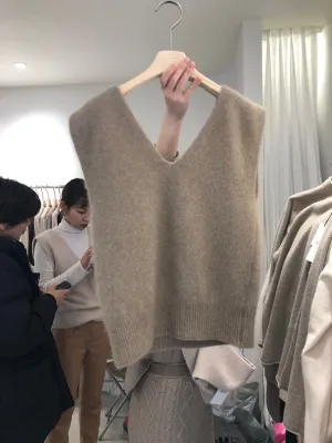 Autumn And Winter Korean Fan Loose Double V-neck Wool Vest Women
