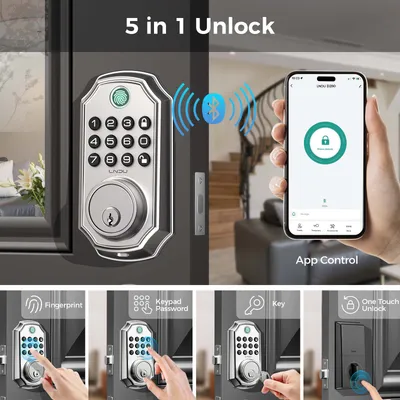 قفل باب بدون مفتاح مع مقبض، يتم التحكم به عبر تطبيق، طقم قفل باب أمامي مع لوحة مفاتيح، قفل تلقائي وقفل بلمسة واحدة، ميزة رمز مضاد للتجسس، سهل التركيب