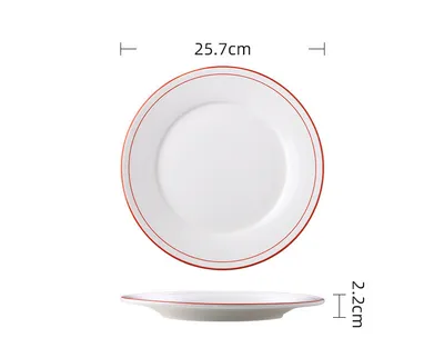 Ceramic Disc Red And Green Line Flat Fried Rice Fried Noodles Dish Head Rice Dish