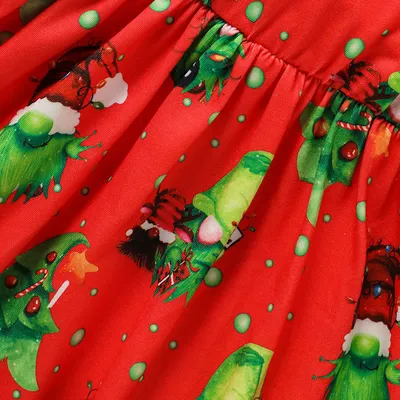 Toddler Kids Baby Girl Christmas Dress Outifts, Long Sleeves Cartoon Prints Party Dress With Heart Print Vest Coat Xmas Clothes Set