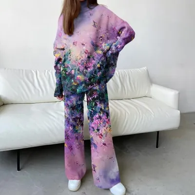 Long Sleeve Printed Sweatshirt Fleece Set