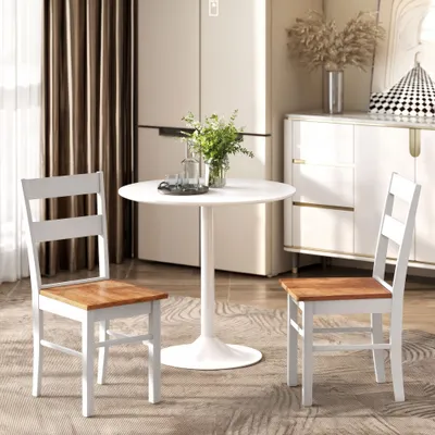 Farmhouse Dining Table Chairs, Set Of 2 Rubber Wood Kitchen Table Chairs With Open Back For Living Room, Light Gray
