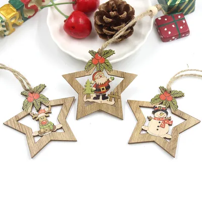 Christmas Pentagram Wooden Craft Gift Pendant