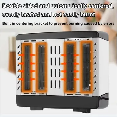 4 Slice Extra Wide Slot With Variable  Defrost Reheat Black Toaster New