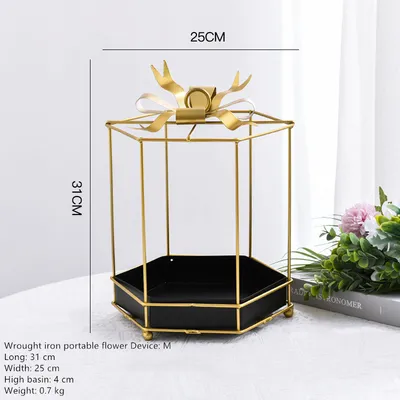 Creative metal crafts golden bow cake tray wrought iron wedding decoration props festive flower tray
