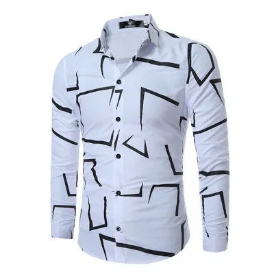 Men's Geometric Print Casual Long-Sleeved Shirt