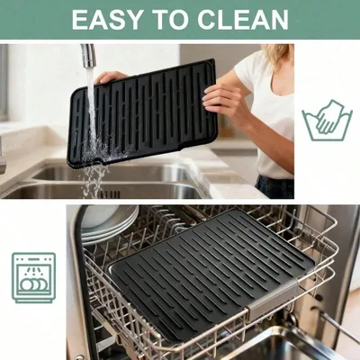 Non Slip Large Silicone Dish Draining Mat, Heat Resistant Sink Liner Countertop Trivet For Kitchen Dishes, Cookware Utensils.