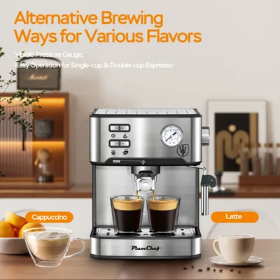 20 Bar Professional Espresso Machine With Milk Frother, Single & Double Shot, ESE Pod Compatible, Pressure Display, Removable Water Tank For Cappuccino, Latte, & Macchiato  Home Barista Edition