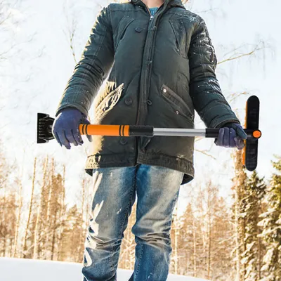 3 Color Options -- 1Pc 3 In 1 Windshield Ice Scraper Extendable Car Snow Removal Tool Telescoping Car Broom Snow Shovel Automobile Frost Removal