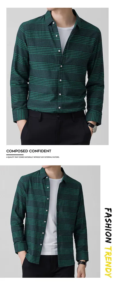 Long Sleeve Shirt Light Business Casual Linen Striped Shirt For Men