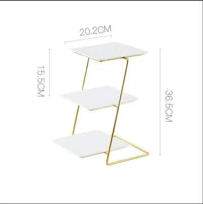 Golden Cake Stand Set, Three-layer Snack Stand, Ceramic High Plate