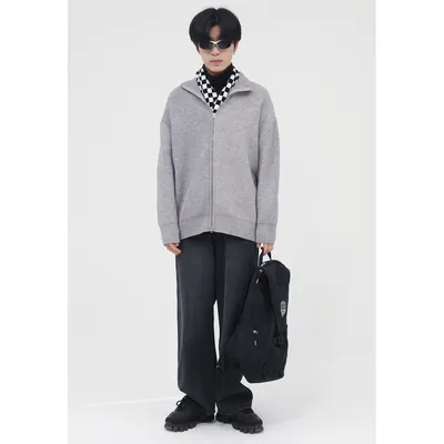Loose Personality Double Zipper Design Lazy Style Knitted Sweater Men