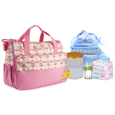 5PCS Per Set Baby Nappy Diaper Bags For Spring Travel Set Mummy Diaper Shoulder Bags WithNappy Changing Pad Insulated Pockets Travel Tote Bags For Mom Dad
