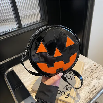 Halloween Pumpkin Small Round Bag Girls Funny Cute Shoulder Bag Personality Creative Messenger