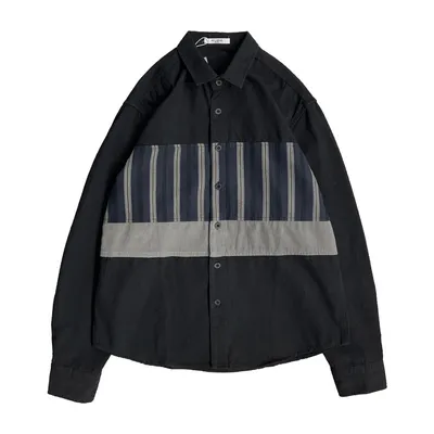Men's Retro Patchwork Striped Long Sleeve Shirt