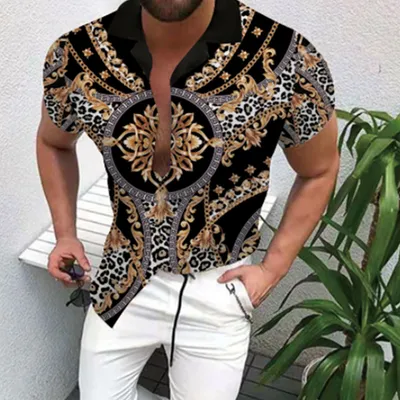Cross-Border Hot Models Amazon Ebay European And American Men's Short-Sleeved Fashion Shirts Shirts New Tops Men's Trend