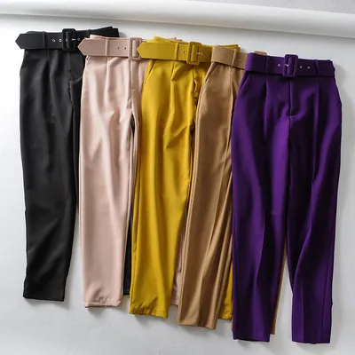 European And American Women's Clothing Plus Color With Belt Pants