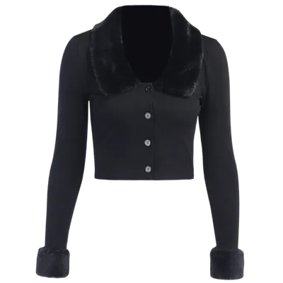 Slim Street Coat Fur Collar Buttoned Cardigan