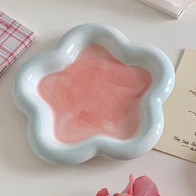 Ins Cream Chubby Cute Flower Creative Breakfast Plate Ceramic Plate