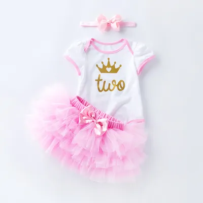 Baby Romper Net Yarn Pink Princess Dress Set