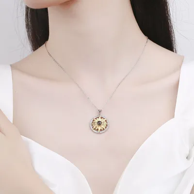 Silver Sunflower Projection Necklace For Women