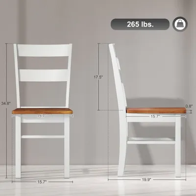 Farmhouse Dining Table Chairs, Set Of 2 Rubber Wood Kitchen Table Chairs With Open Back For Living Room, Light Gray