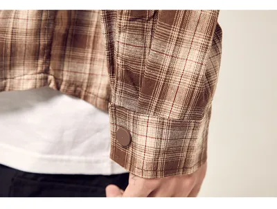 Pocket stitching loose drop shoulder plaid shirt