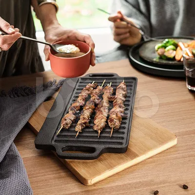 Griddle Plate Cast Iron Reversible BBQ Skillet Fry Pan Grill Double Sided