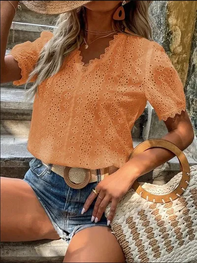 European And American New Short-sleeved Hollow Shirt