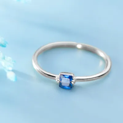 Fashion Square Blue Zircon Ring Women