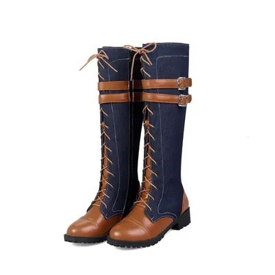But the knee thick heel low heel denim high boots women
