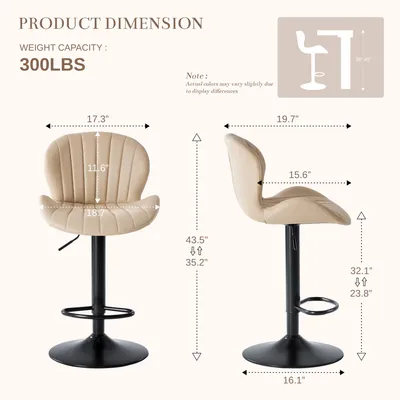 Modern Bar Stools Set Of 2, Adjustable Faux Leather Upholstered Swivel Bar Stools
