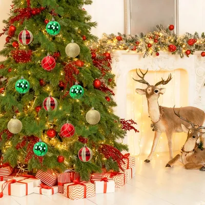 24PCS Christmas Ball Ornaments Hanging Balls Red Green Gold Shatterproof Decorations For Xmas Tree Home Decor For Party Holiday Wedding Anniversary DIY Craft Decor Supplies