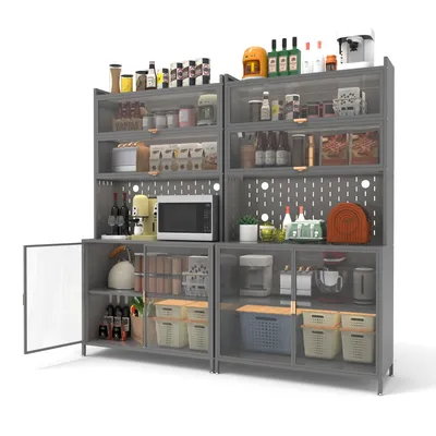 73'' Tall Kitchen Pantry Cabinet , 6 Level Flip Door With Pegboard Spacious, Adjustable & Stylish Metal Pantry Storage Cabinet, Anti-Tip Design Hutch For Kitchen, Dining Room, Living Room Grey