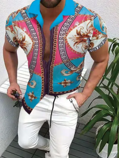 Cross-Border Hot Models Amazon Ebay European And American Men's Short-Sleeved Fashion Shirts Shirts New Tops Men's Trend