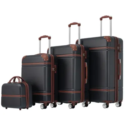 طقم حقائب سفر صلبة مكون من 4 قطع، مقاس 20×24×28 بوصة، يشمل حقائب سفر وحقيبة مستحضرات تجميل، حقيبة سفر دوارة مزودة بقفل TSA، خفيفة الوزن