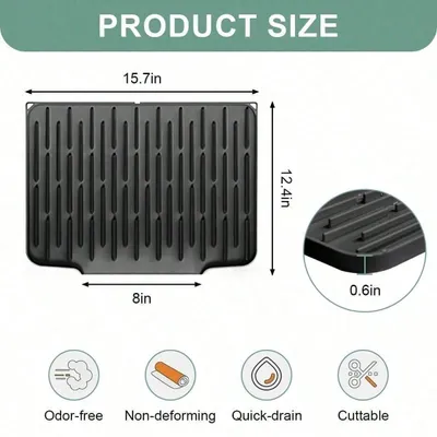 Non Slip Large Silicone Dish Draining Mat, Heat Resistant Sink Liner Countertop Trivet For Kitchen Dishes, Cookware Utensils.