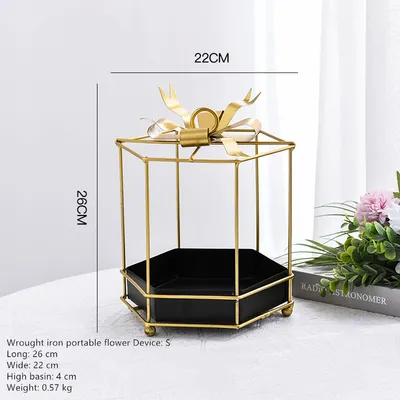 Creative metal crafts golden bow cake tray wrought iron wedding decoration props festive flower tray