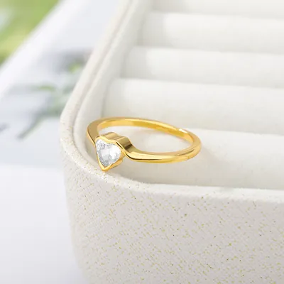 New Heart-shaped Stainless Steel Ring With Zircon Love Ring For Girls Jewelry Gifts