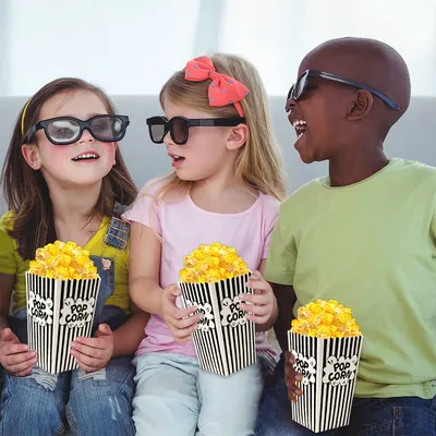Mini Paper Popcorn Bags, Small Popcorn Bags Black And White Movie Night Popcorn Boxes For Kids