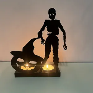 حامل شموع على شكل هيكل عظمي، مصنوع من الحديد والخشب، ديكور منزلي، حامل شموع، حامل شموع، ديكور منزلي