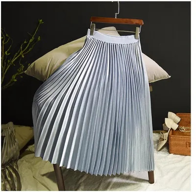 Pure Color Korean Style Pleated Skirt Skirt Mid-length High-waisted Skirt