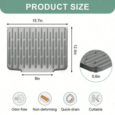 Non Slip Large Silicone Dish Draining Mat, Heat Resistant Sink Liner Countertop Trivet For Kitchen Dishes, Cookware Utensils.