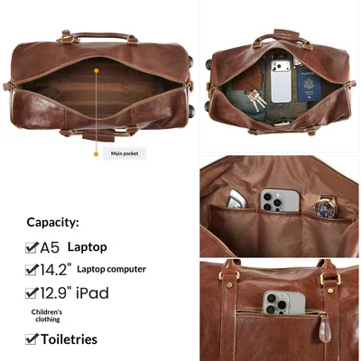 New Crazy Horse Leather Trolley Travel Bag, Retro Genuine Leather Travel Bag, Large Capacity Business Travel Luggage